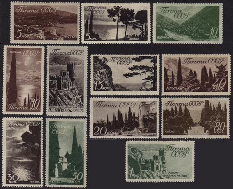 Russia 666-677,MNH.Michel 625-636. Views of Crimea and Caucasus,1938.