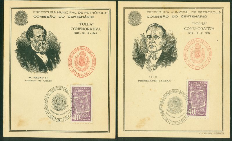 Brazil CENTENARY OF PETROPOLIS, TWO CACHETED POSTCARDS..F. (42)
