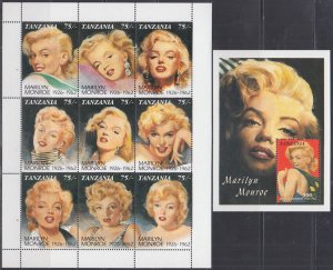 TANZANIA Sc # 809a-i,813 MNH SHEET of 9 DIFF + S/S of MARILYN MONROE