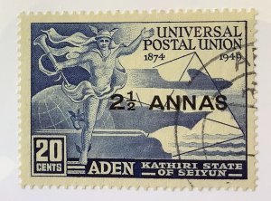 Aden, Kathiri State of Seiyun 1949 Scott 16 used - 75th  Anniv of the UPU