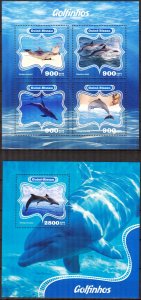 Guinea Bissau 2014 Marine Life Dolphins (2) sheet + S/S MNH