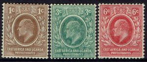 EAST AFRICA AND UGANDA 1907 KEVII 1C 3C AND 6C