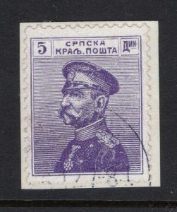 Serbia 1911 5d Violet on Piece - Used, signed-SC# 128  Cats $200.00  (ref#11293)