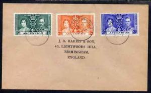 Ascension 1937 KG6 Coronation set of 3 on cover with firs...