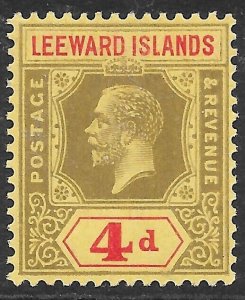 LEEWARD ISLANDS SG52 1922 4d BLACK & RED ON PALE YELLOW MTD MINT