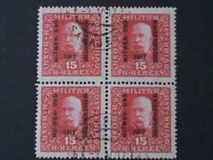 AUSTRIA-1917- FRANC JOSEF-OVERPRINT CTO BLOCK  VF FANCY CANCEL-107 YEARS OLD