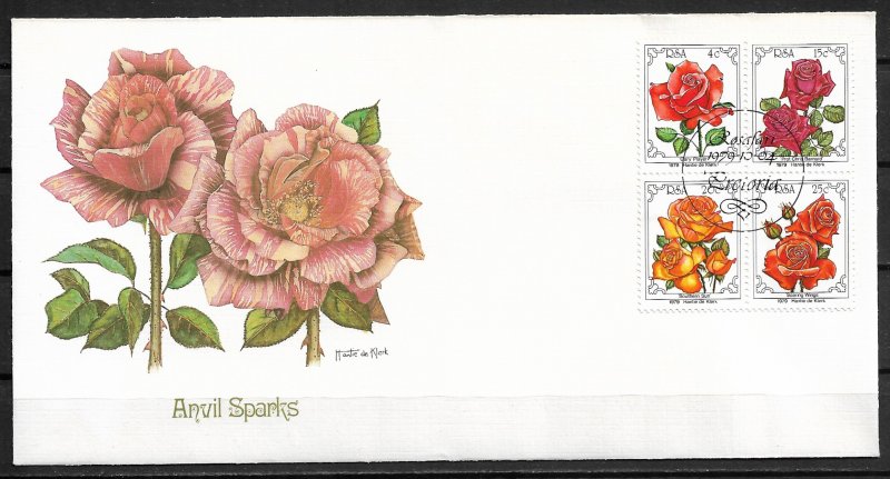 1979 south Africa 525-8 Roses C/S block of 4 FDC
