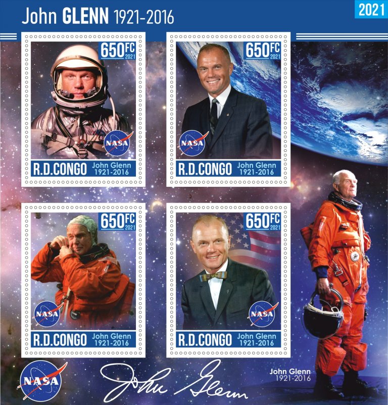 Stamps. Space. John Glen Congo 2022 year , 1+1 sheet perforated