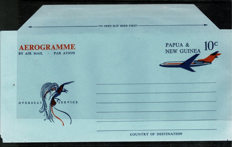 PAPUA NEW GUINEA QEII 1971 10c DARK BLUE & ORANGE AEROGRAMME IN GOOD CONDITION