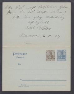 Germany H&G 72 used. 1907 Provisional reply card with 1907 Railway cancels