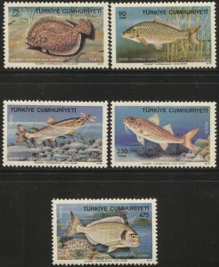 TURKEY 1975  Sc 2017-21  Mint NH  Fish set of five, VF, cv $16.00