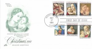 1991 FDC, #2578, 29c Christmas (Madonna), Art Craft - combo