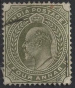 India 66 (used) 4a Edward VII, ol grn (1902)