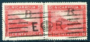 Nicaragua 1905 Bluefields 5¢ Carmine Momotombo Pair British CDS T728