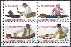 US #1717-20 Block MNH - Blacksmith, Seamstress, Leatherworker. . .