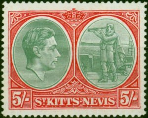 St Kitts-Nevis 1943 5s Grey-Green & Scarlet SG77a Chalk V.F MNH