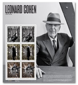 qq. LEONARD COHEN = Musician = Minisheet of 6 stamps-all 4 Rates Canada 2019