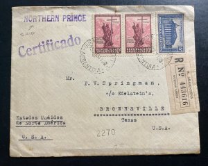 1934 Buenos Aires Argentina Registered Cover To Bronsville TX USA