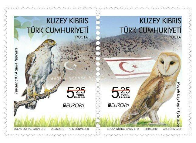 2019  - EUROPA (BIRDS OWL)  - TURKISH CYPRUS - UMM PAIR  STAMPS