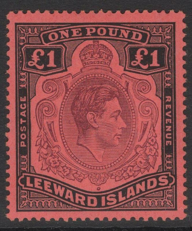 LEEWARD ISLANDS SG114b 1945 £1 BROWN-PURPLE & BLACK/SALMON MTD MINT