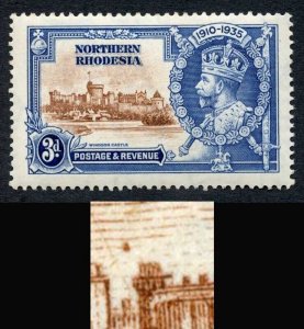 Northern Rhodesia SG20g 3d Dot to left of Chapel U/M tone patch Cat 425 pounds