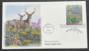 DESERT MULE DEER #3293f APR 6 1999 TUSCON AZ FIRST DAY COVER (FDC) BX3-1