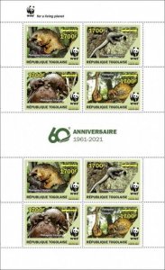 Togo - 2021 WWF 60 Years Animal Yellow - 8 Stamp Sheet - TG210250a2