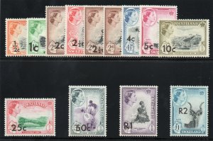 Swaziland 1961 QEII Surcharges set complete superb MNH. SG 65-77a. Sc 67-79.