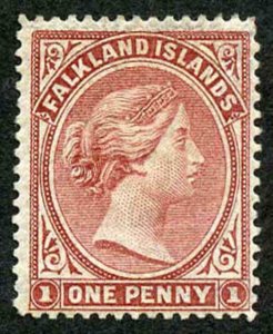 Falkland Is SG1 1d Claret No Wmk M/Mint (hinge remainder)