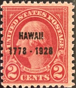 Scott #647 1928 2¢ George Washington Hawaii overprint MNH OG