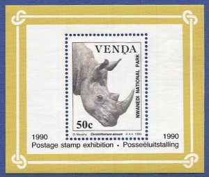 SOUTH AFRICA  Venda 1990, Sc 208a  VF MNH S/S souvenir sheet, Rhino