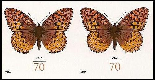 US 4859a Great Spangled Fritillary 70c imperf NDC horz pair MNH 2014