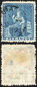 Barbados SG48 (1d) Blue Wmk Small Star Rough Perf 14 to 16