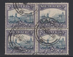 South Africa Sc 37 used 1938 redrawn 2p Government Buildings, Block of 4 