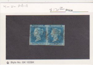 Great Britain 1841 Scott # 4 SG-13 Fine IMPERF PAIR! scv $275.00