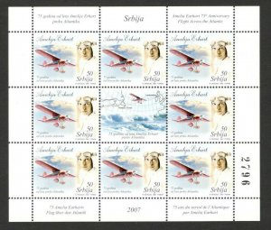 SERBIA-MNH-SMALL SHEET-  AMELIA EARHART, FLIGHT ACROSS THE ATLANTIC -PLANE-2007.