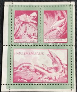 MNG block of 3 folded 1930’s Sinclair Oil Co Gasoline Stamps Dinosaurs L28