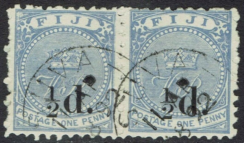 FIJI 1892 VR MONOGRAM 1/2D ON 1D PAIR USED 