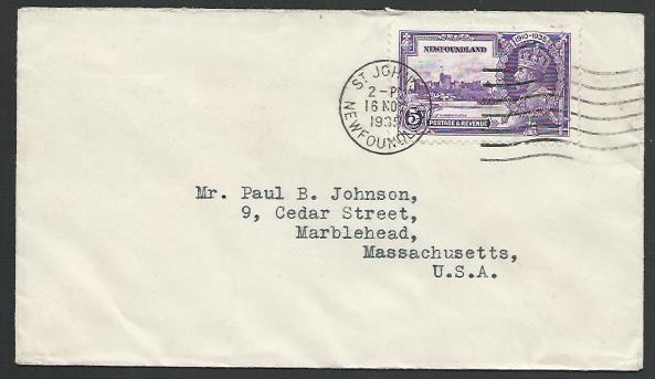 NEWFOUNDLAND 1935 5c Jubilee on cover - ...................................53159