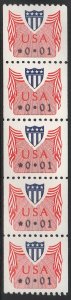 US 1992 Sc CVP31 1c Coil strip of 5, Computer Vended Postage, Mint NH VF