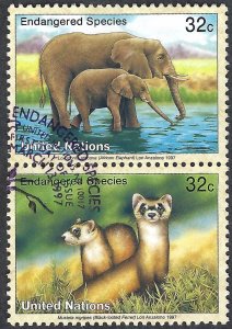 United Nations #700 & 702 Endangered Species (Elephant & Ferret). Used.