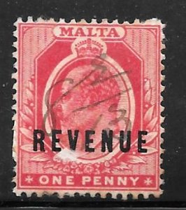 Malta Revenue: 1d Edward VII Overprint, used, AVG