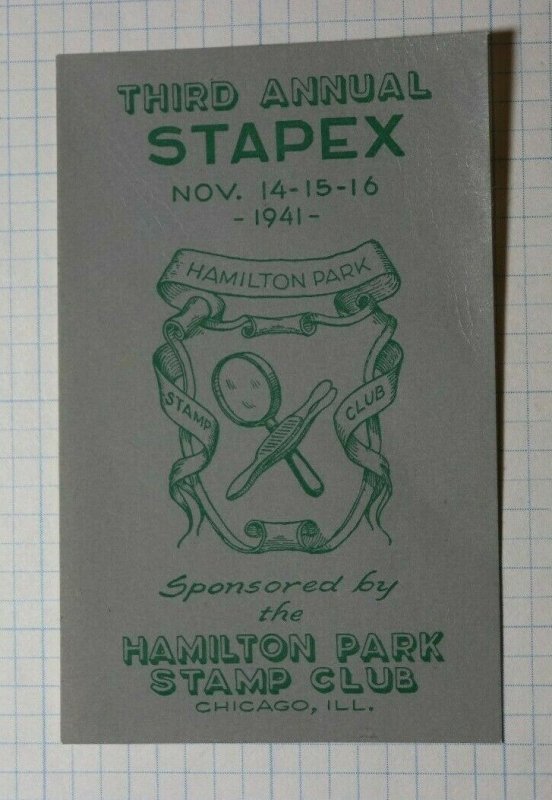 Annual STAPEX 1941 Hamilton Park Stamp Club Chicago IL Philatelic Souvenir Label