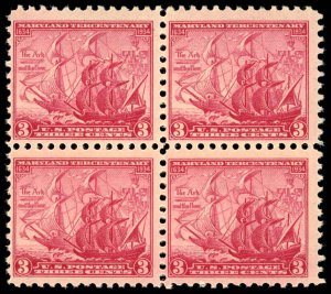 US Sc 736 MNH BLOCK of 4- 1934 3¢ The Ark & the Dove - See Scan