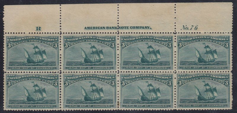 232 VF-XF plate block of 8 OG previously hinged nice color scarce ! see pic !