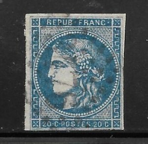 FRANCE - YT #45 20c Blue F VF Used - 4 Margins - Type II - Report II