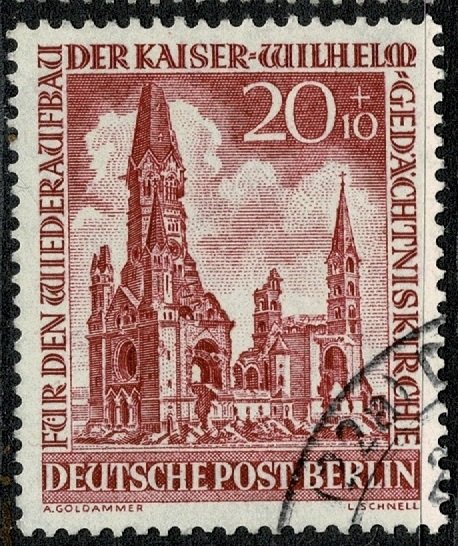 GERMANY BERLIN 1953 WILHELM CHURCH 20pf+10pf RED USED (VFU) SG B108 P.14 SUPERB