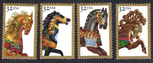 United States #2976-79 32¢ Carousel Horses (1995). Four singles. MNH