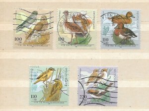 Germany #B837-841  European Birds Complete Set Used