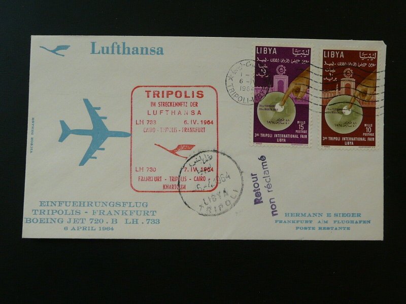 first flight cover Lufthansa 1964 Tripoli Lybia to Frankfurt 90126